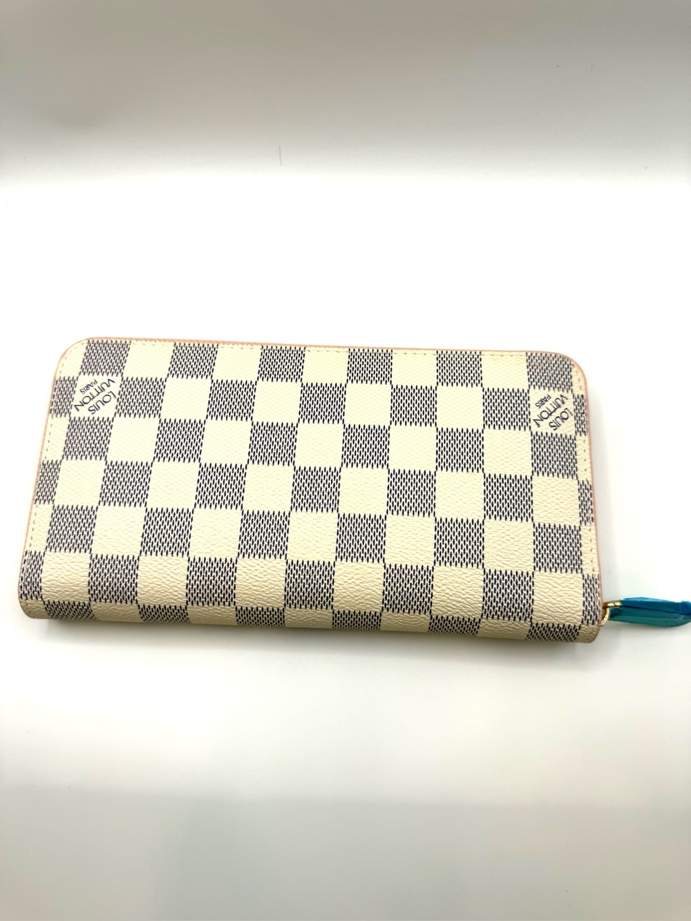 Grey and White Checkered Zip Around Wallet